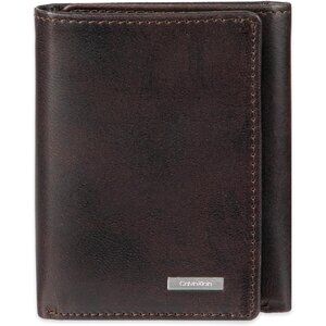 Men's Stylish Brown Leather Trifold Wallet Card Slots Slip Pockets Designed